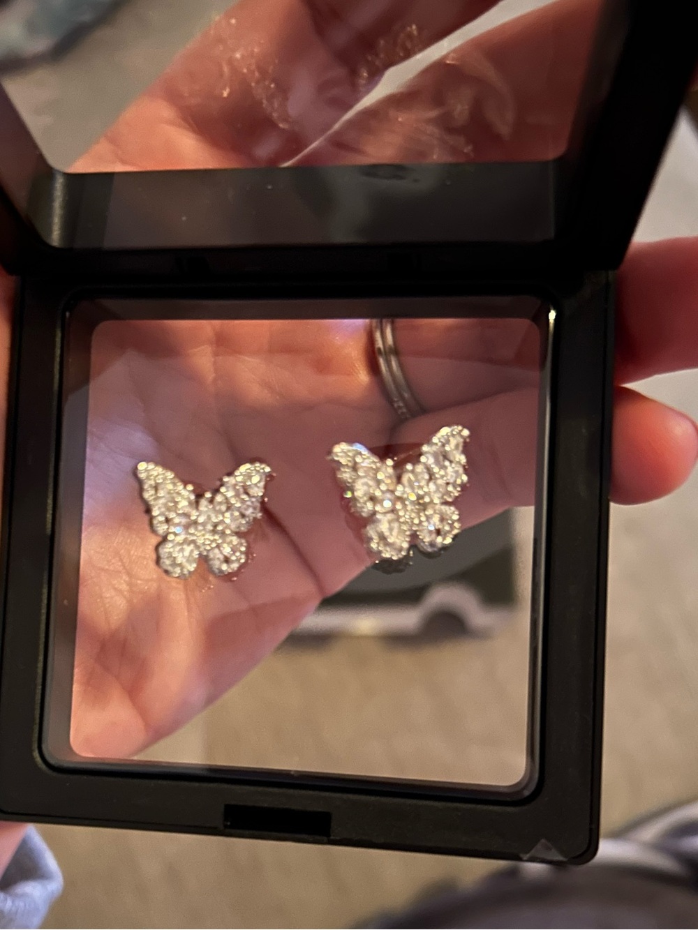 Dainty Crystal Butterfly Stud Earrings - Silver Tone